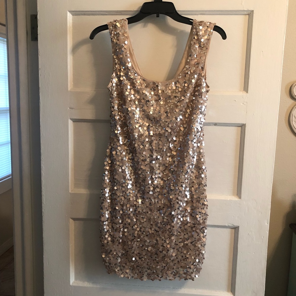 Guess Sequined Dress Rose Gold Colored